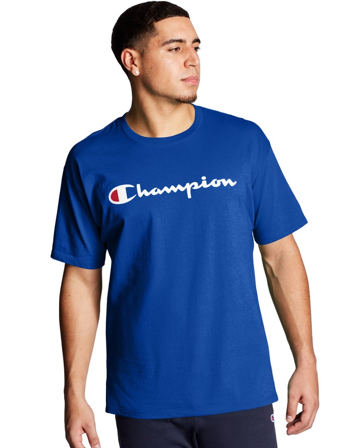 Champion Classic Jersey Script Logo T-Shirt Heren - Blauw - Belgie 5163ZPXQJ